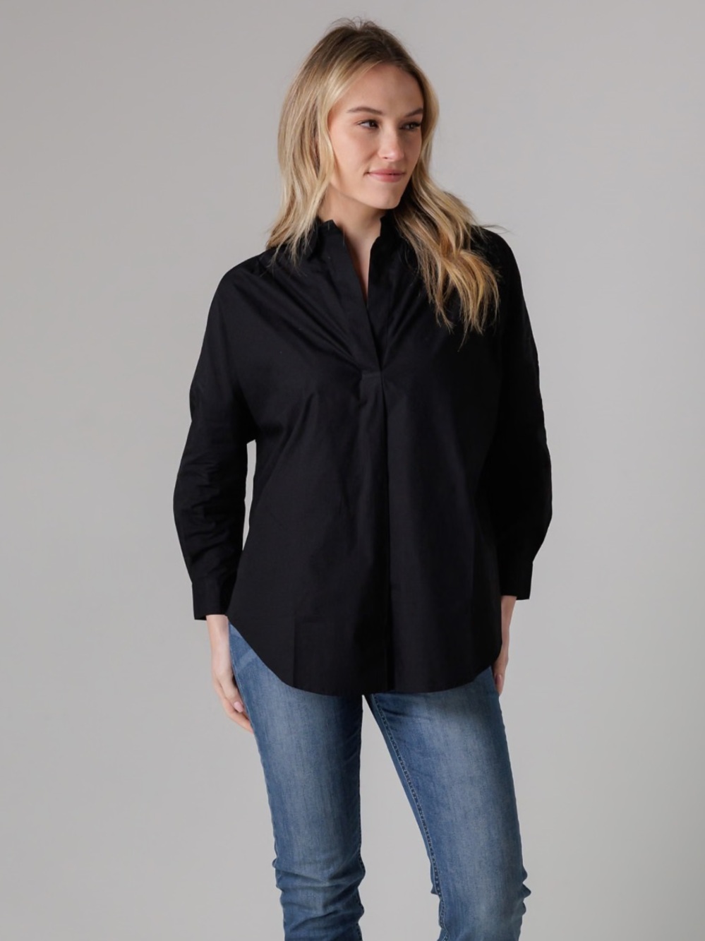 French Connection popover cotton long sleeve high-low hem shirt